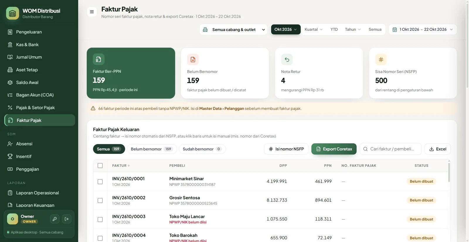 Faktur pajak & export Coretax